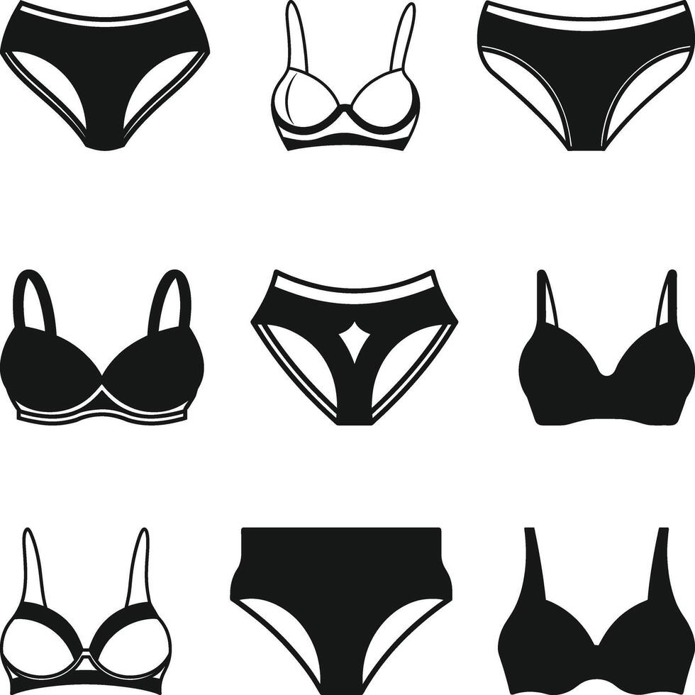 Womens Underwear Set, Brassiere icon isolated. illustration. Bra and Pantie icon Silhouette vector