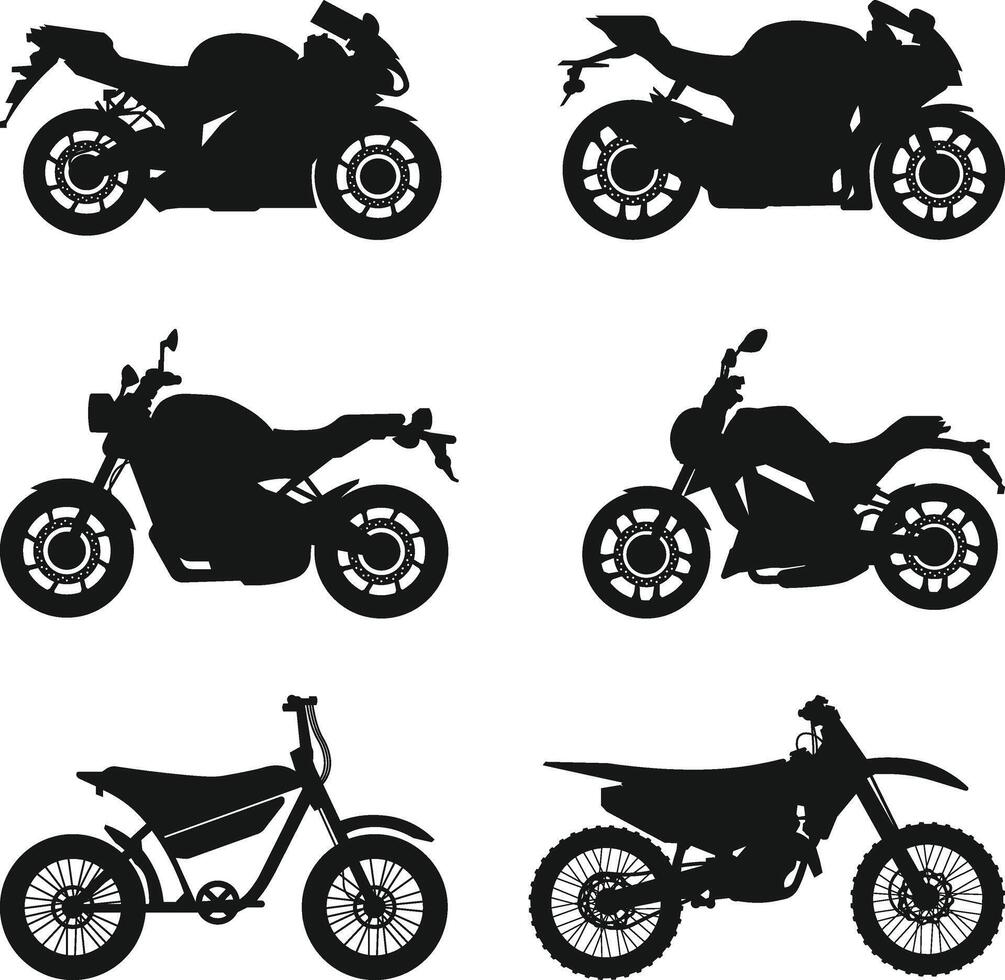 Motorcycle isolated Silhouettes, Motorcycle Icons Set Illustration vector