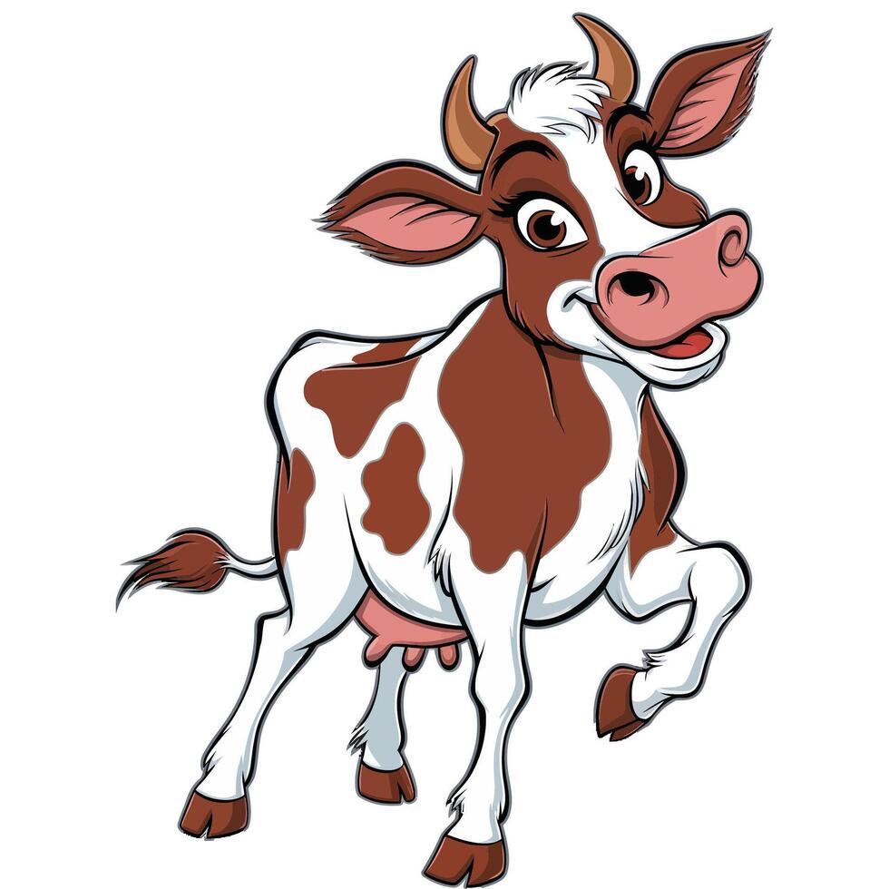 A cartoon cow with big horns and a smile vector