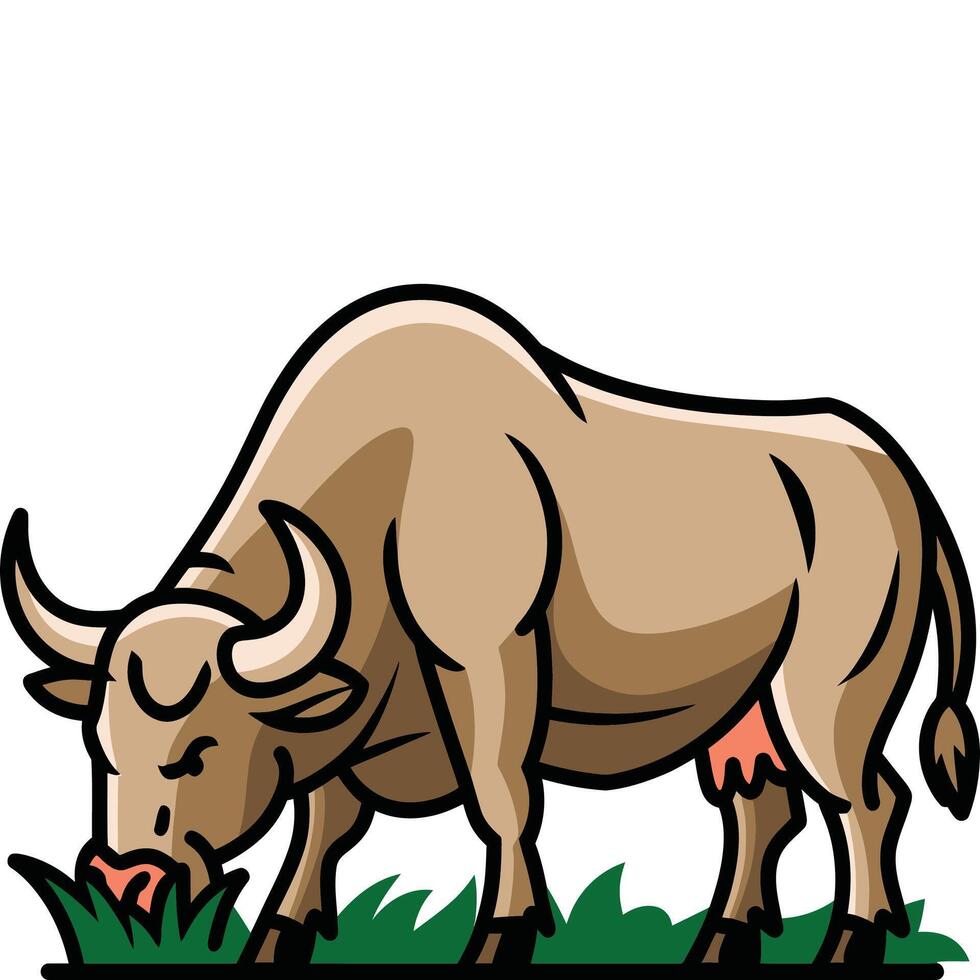 A cartoon bull grazing on grass vector