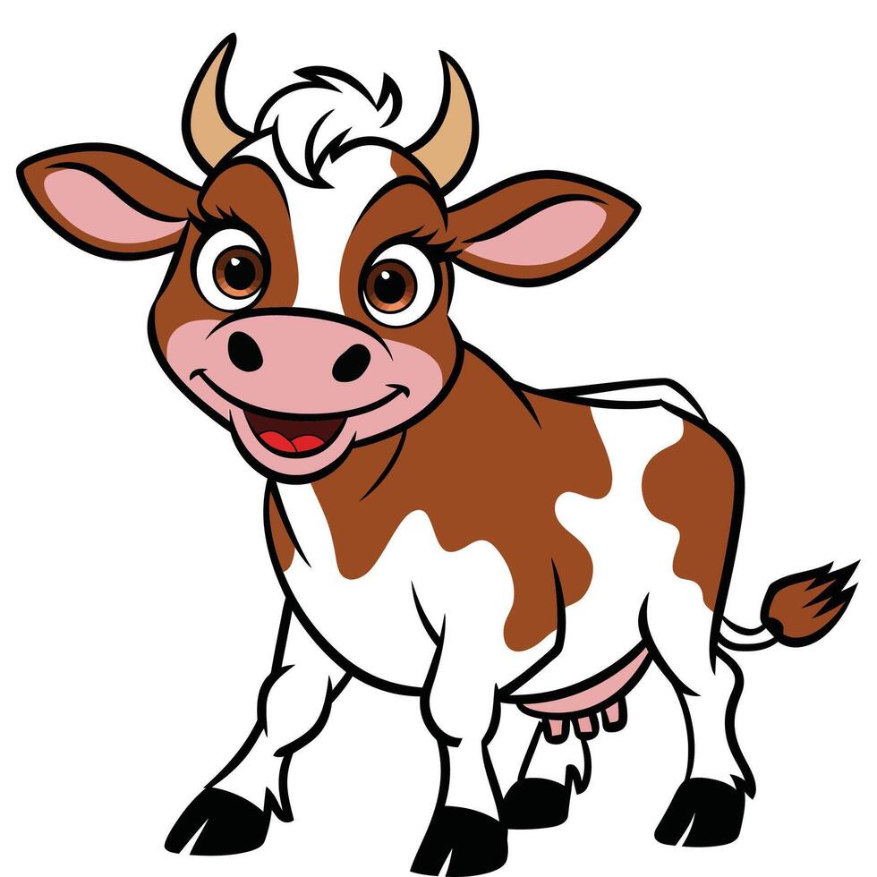 Cartoon cow with big horns and a smile vector