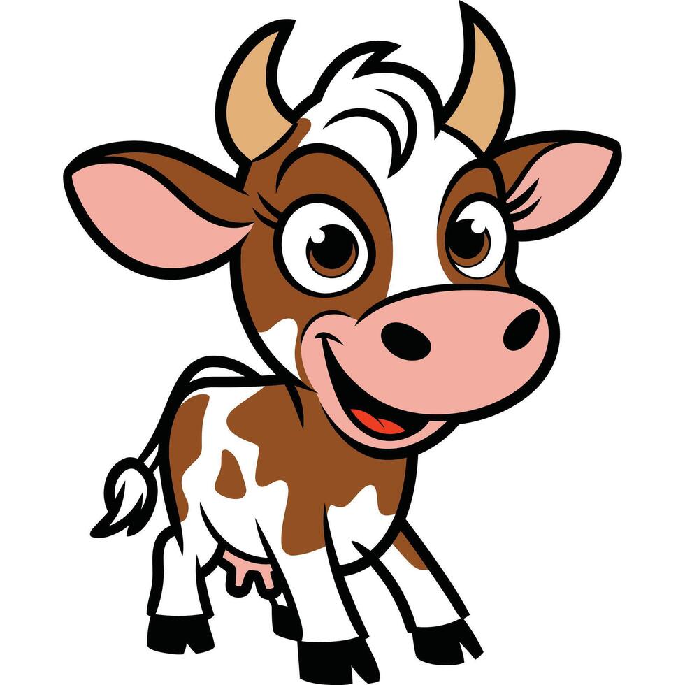 Cartoon cow with big horns vector