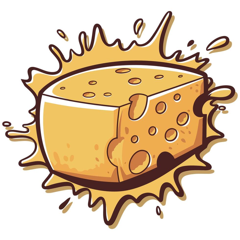 Bold Flat Cheese Block with Splash Effect. vector