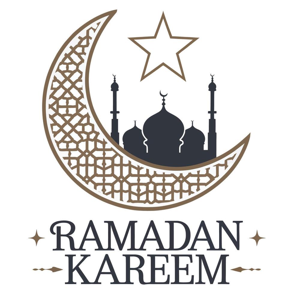 Ramadan kareem logo with mosque and crescent vector