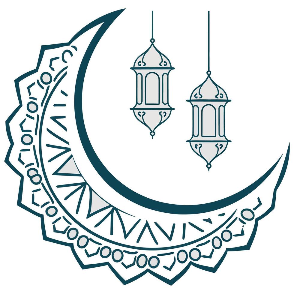 The crescent and lamps are hanging from the moon vector