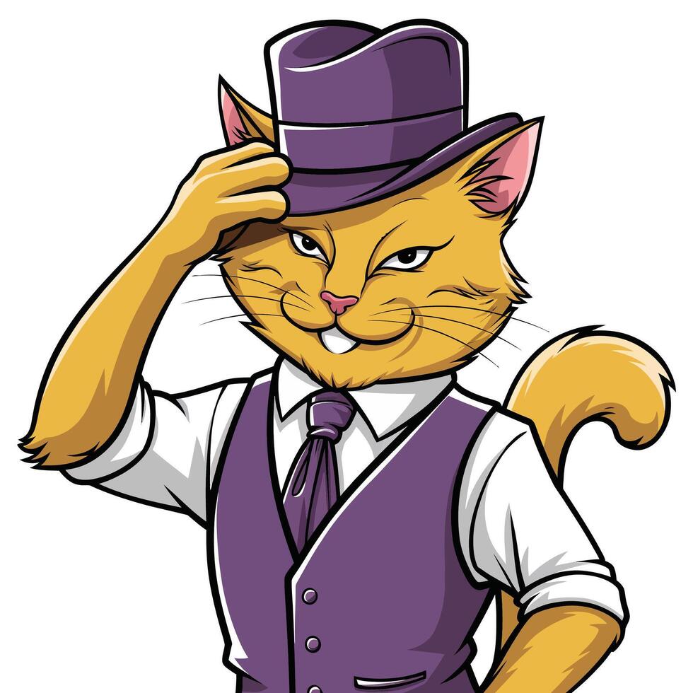 A cartoon cat wearing a purple vest and tie vector
