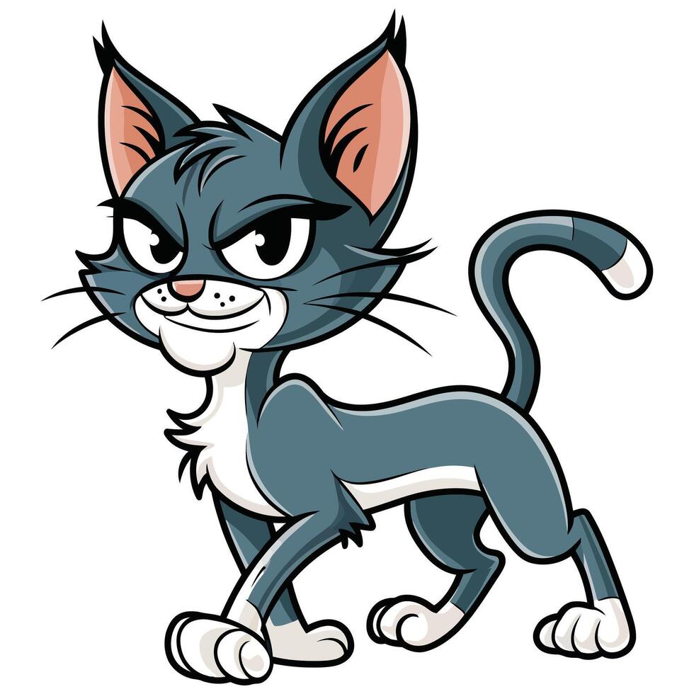 Mischievous Cartoon Cat on White Background. vector
