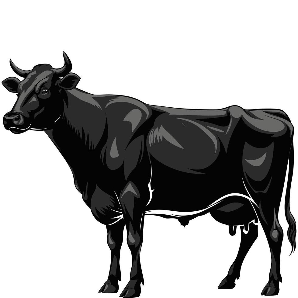 Black cow on white background illustration vector