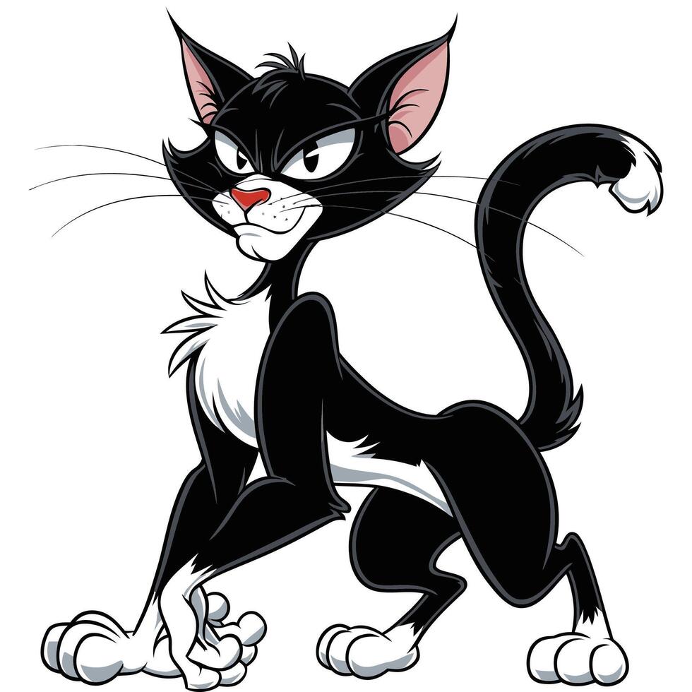 Cartoon black and white cat with white paws vector