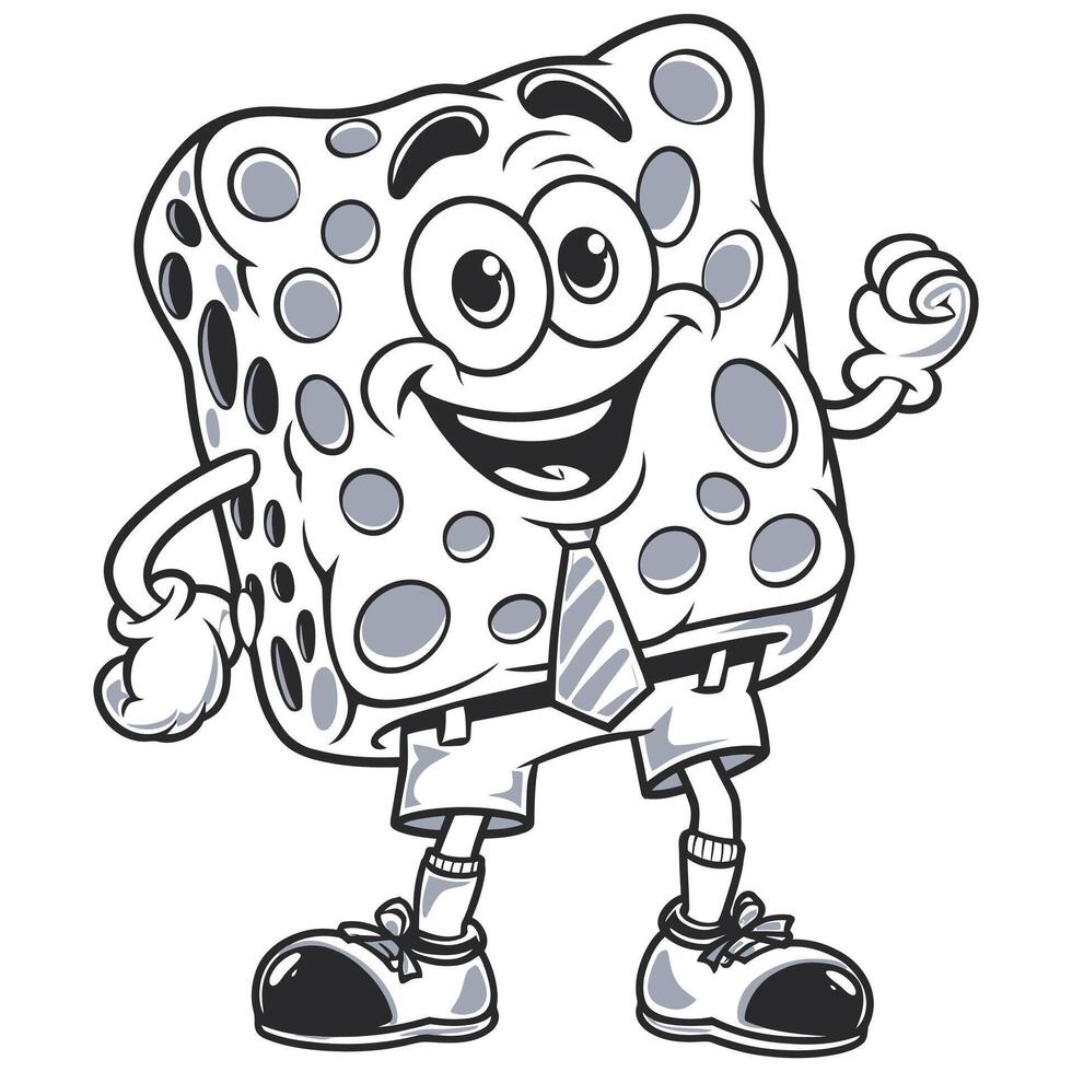 Playful Square Sponge Character in Flat Colors. vector