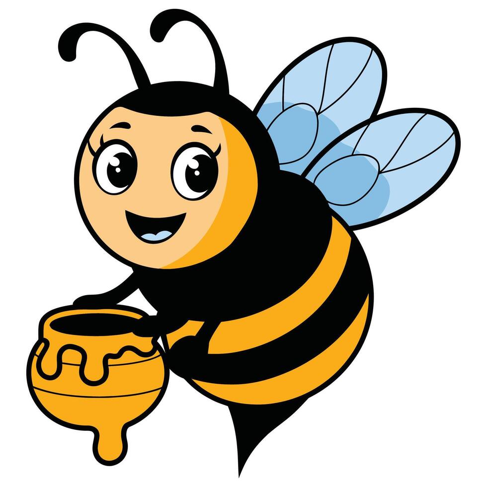 Happy Bee with Honey. vector