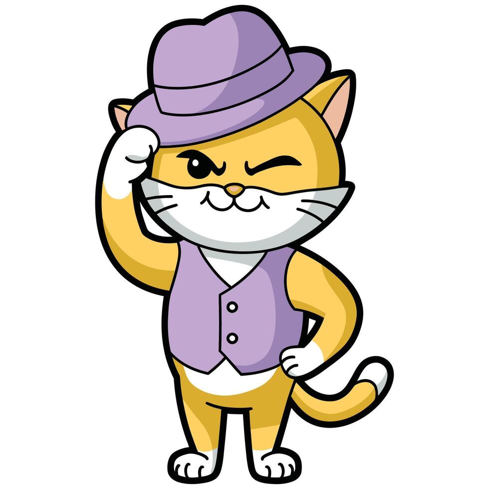 A cartoon cat wearing a hat and vest vector