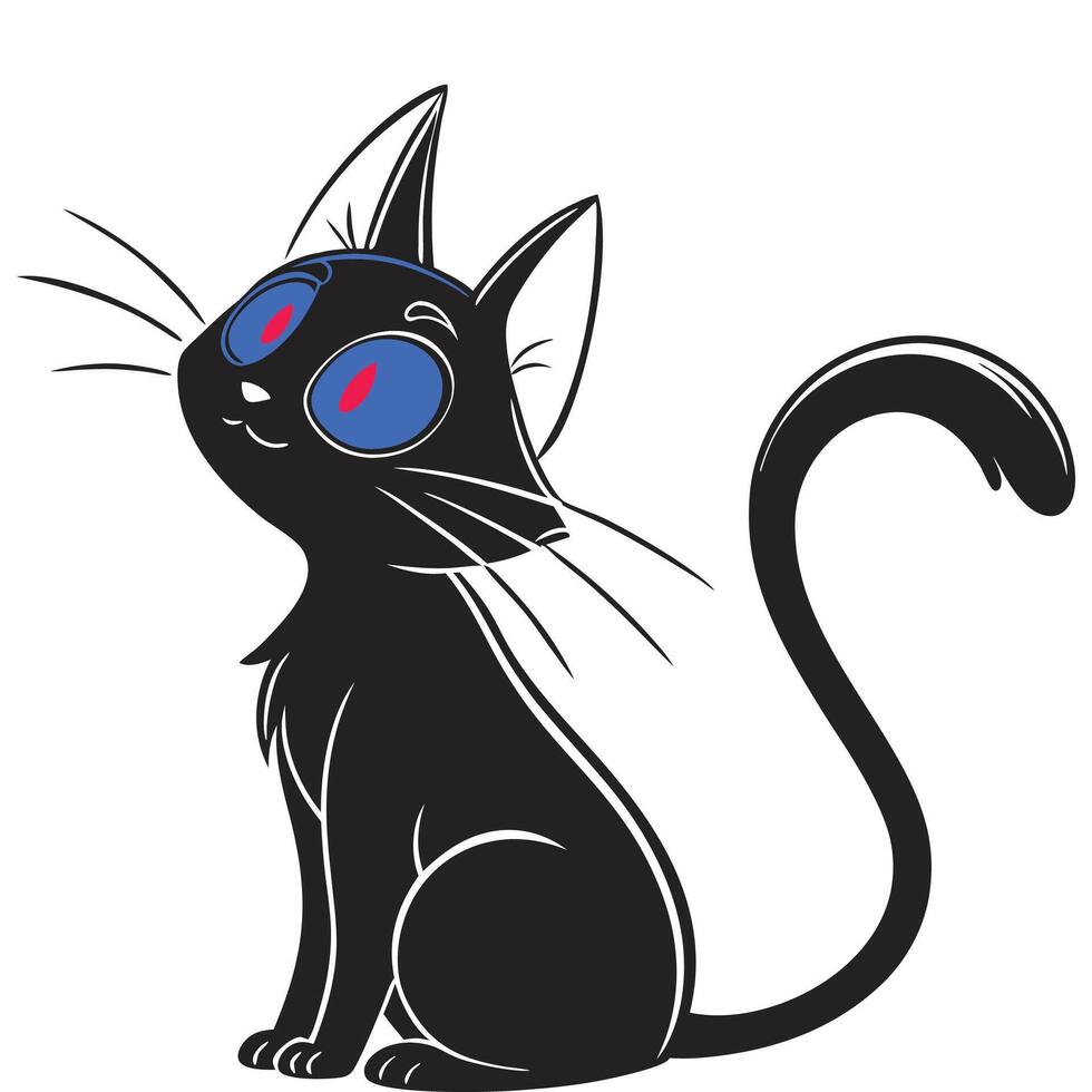 A cartoon black cat with blue eyes vector