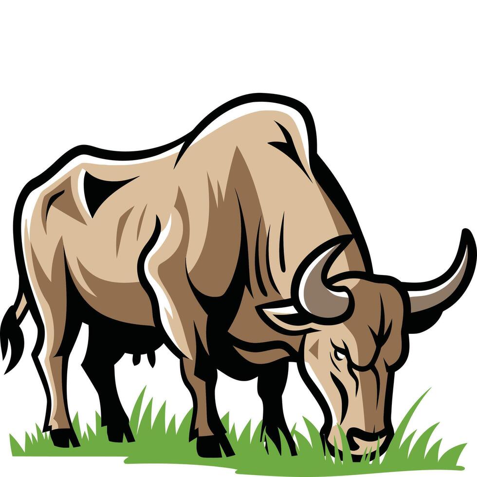 A bull grazing in the grass vector