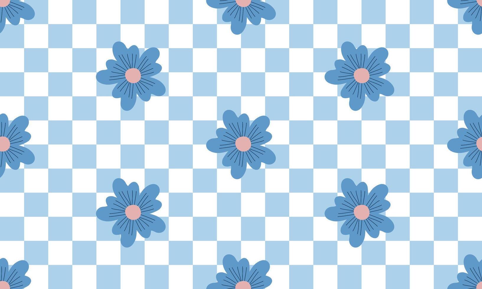 a tartan pattern blue and white color ,blue flowers vector