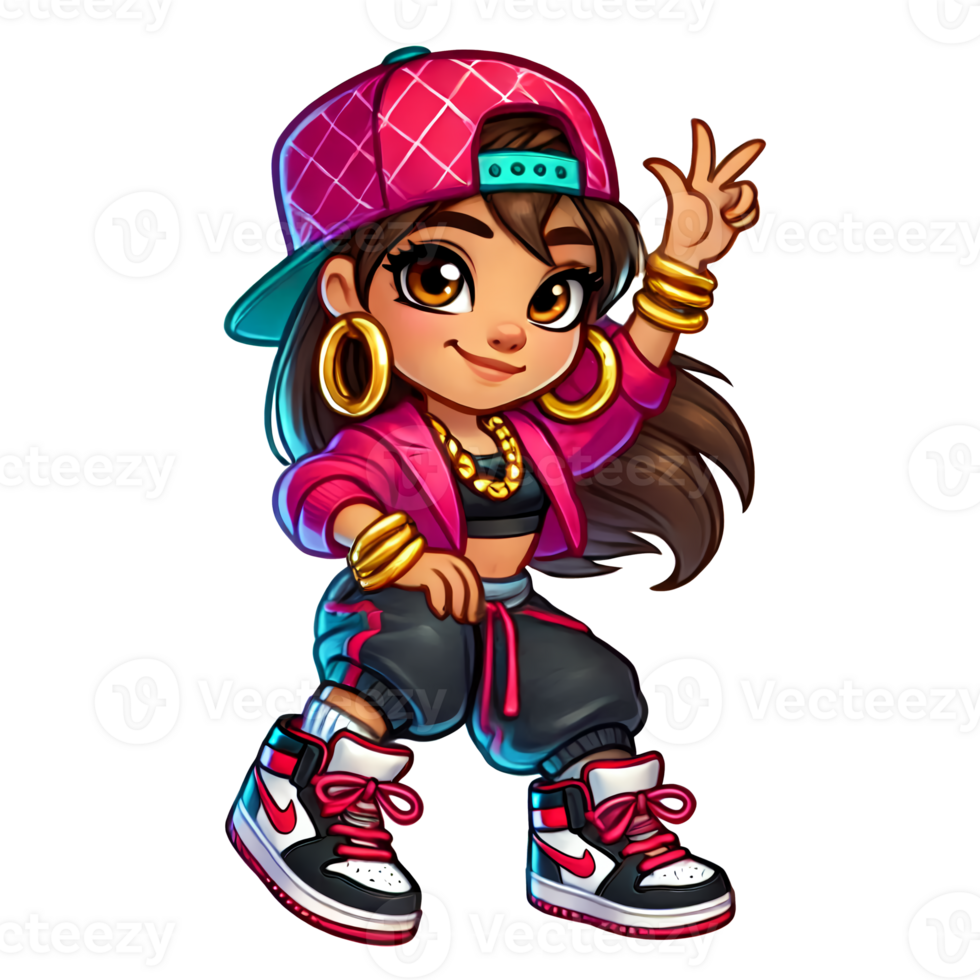 A cartoon girl wearing a hat and sneakers png