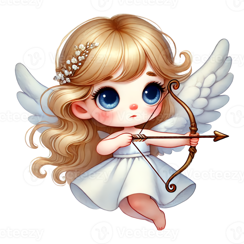 Cute cupid girl with bow and arrow png