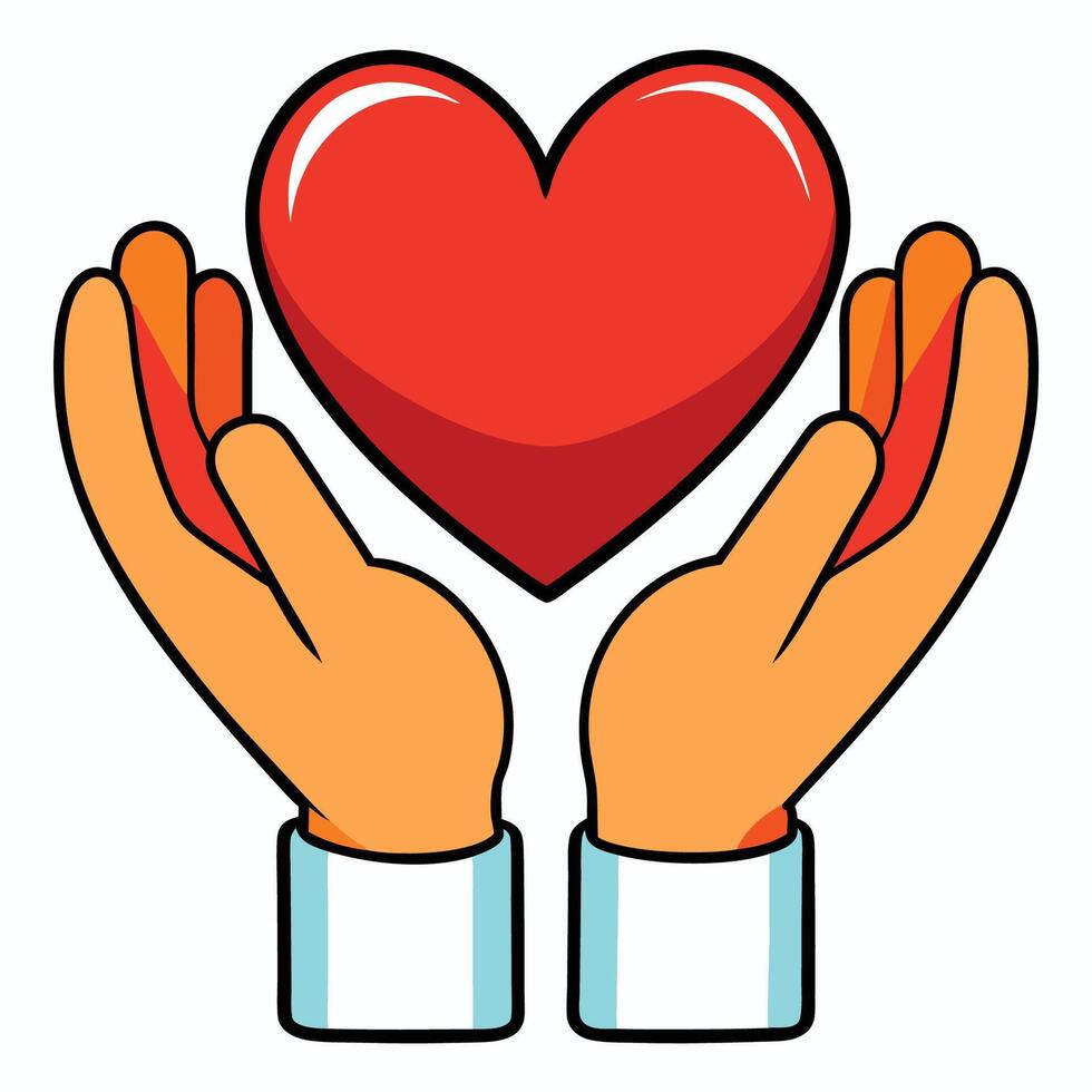 stylised hand holding a heart minimal icon vector
