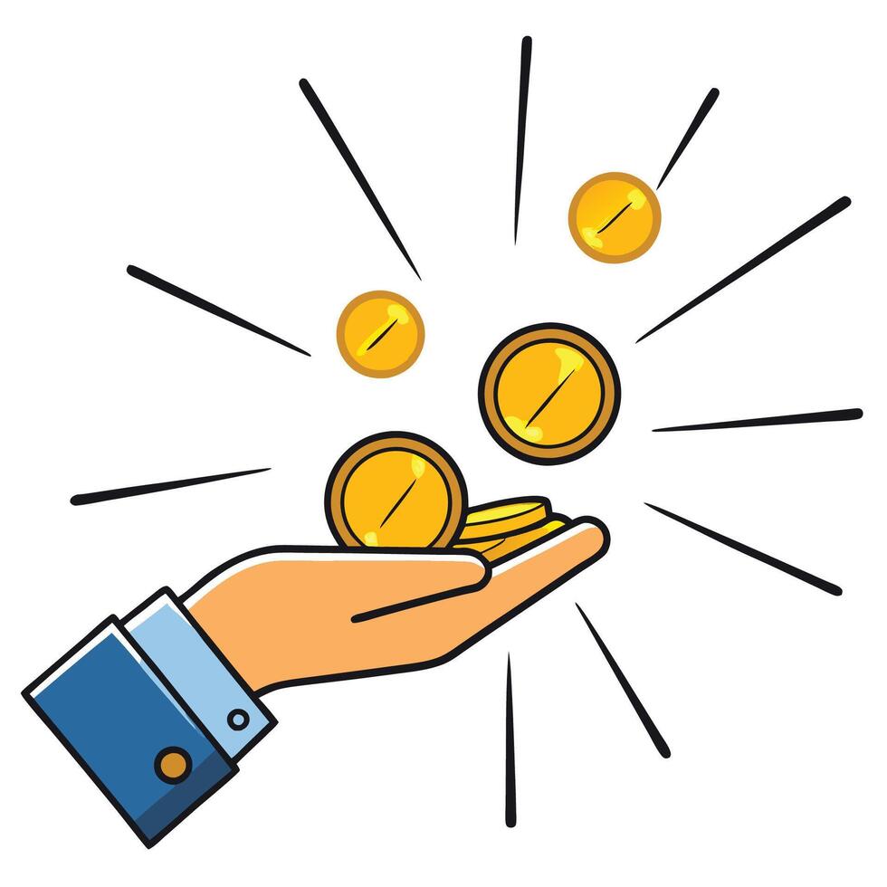 Earn money icon, salary symbol. hand holding gold coin vector