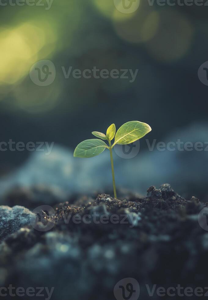 small green seedling sprouting from the ground, symbolizing growth and renewal photo