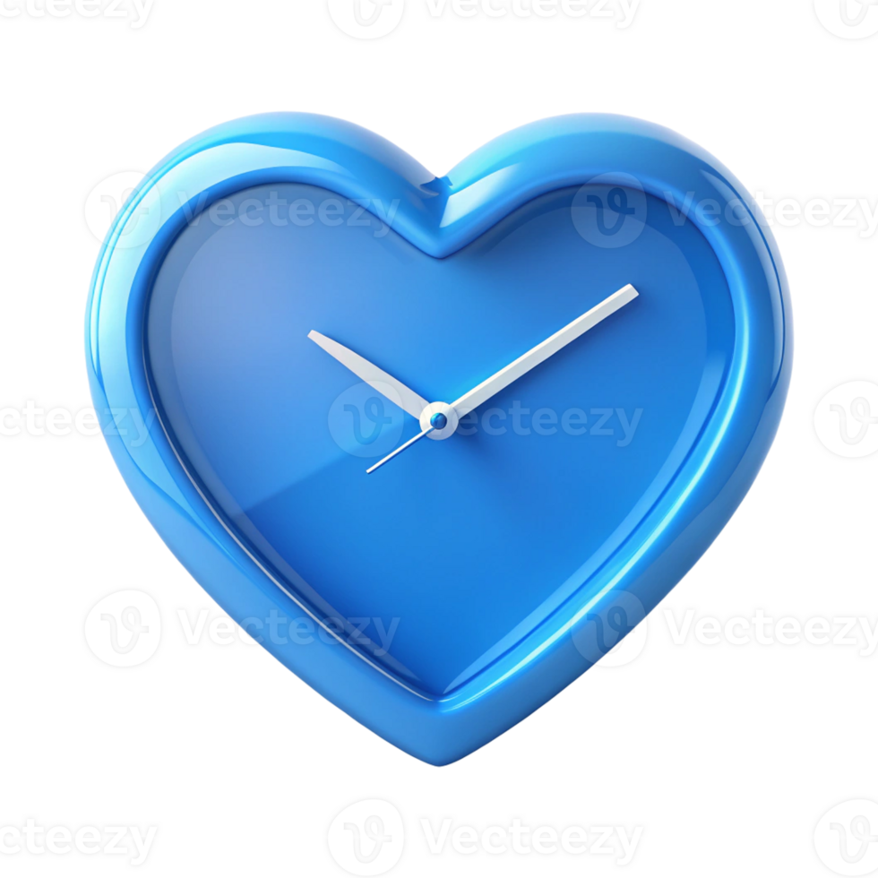 modern blue heart clock 3d icon for time Isolated on transparent background png