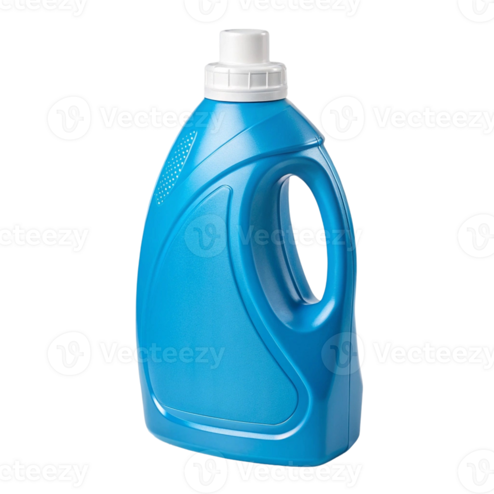 Blue plastic detergent bottle with White cap isolated on transparent background png