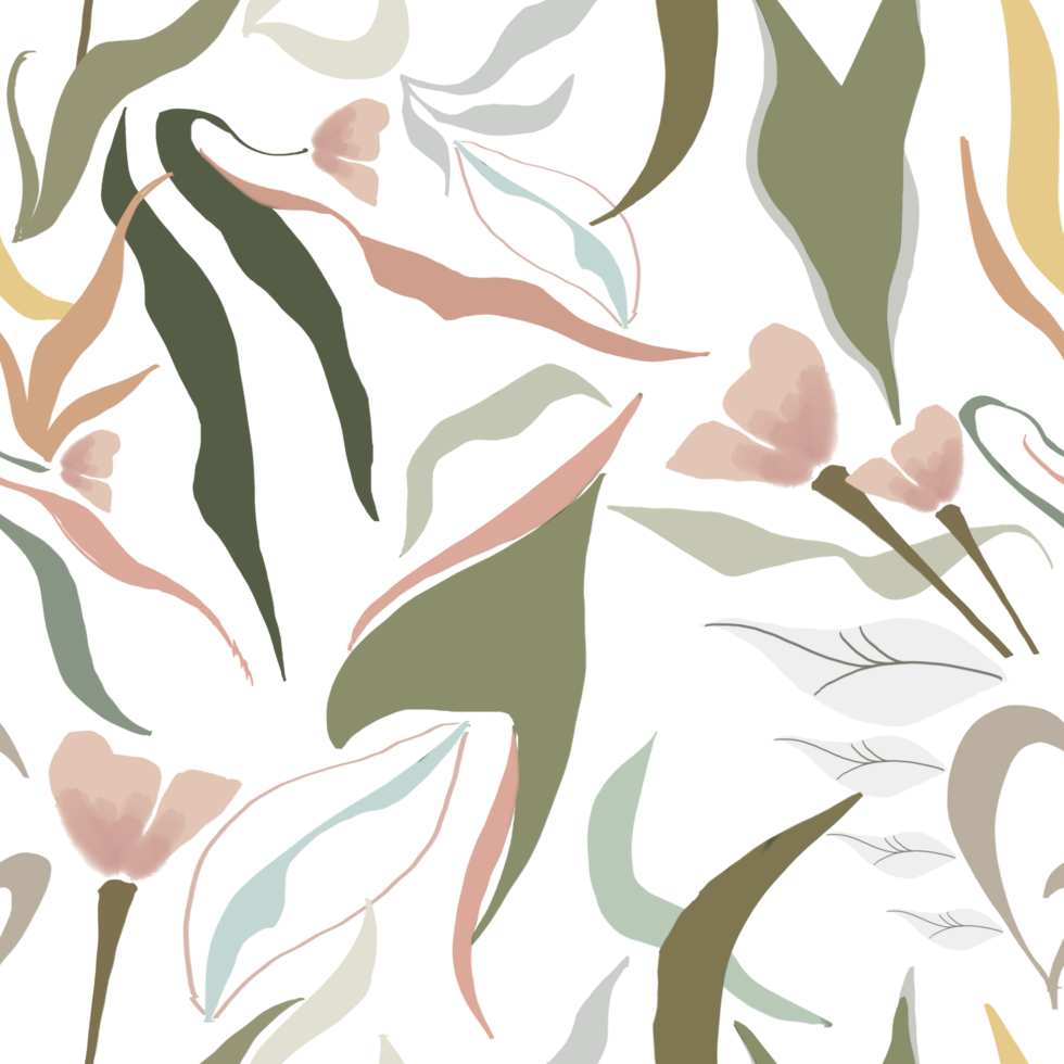 seamless pattern features an abstract floral design in soft pastel tones, combining gentle shades of pink, yellow, green, and white, fit for adding a subtle, home decor, textiles, packaging png