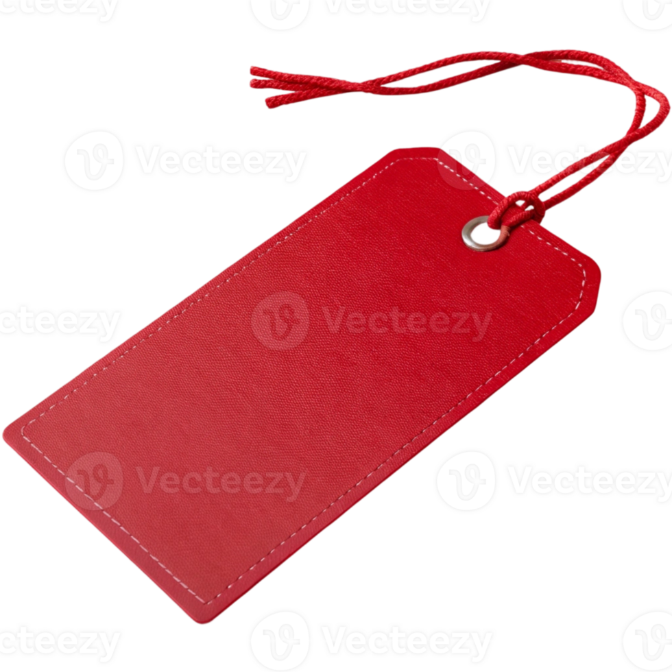 vibrant red tag with smooth surface and secure tie, perfect for labeling and organizing png