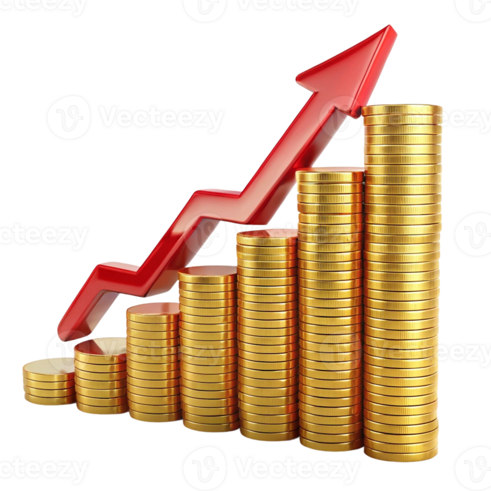 gold coins and an upward arrow on a transparent background png