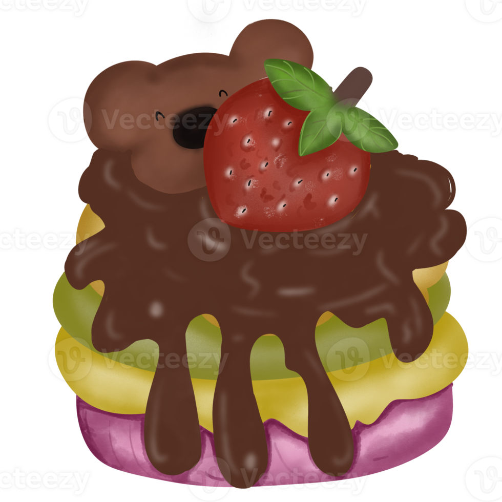 mini cake with bear face and red strawberry png