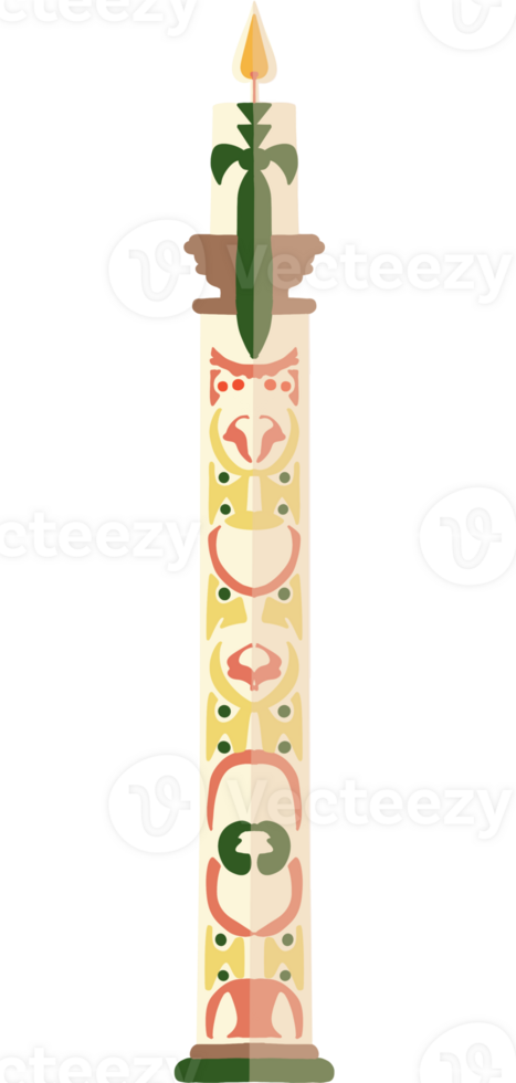 A decorative digital illustration of a tall, ornate candle with intricate traditional patterns in warm earthy tones. png