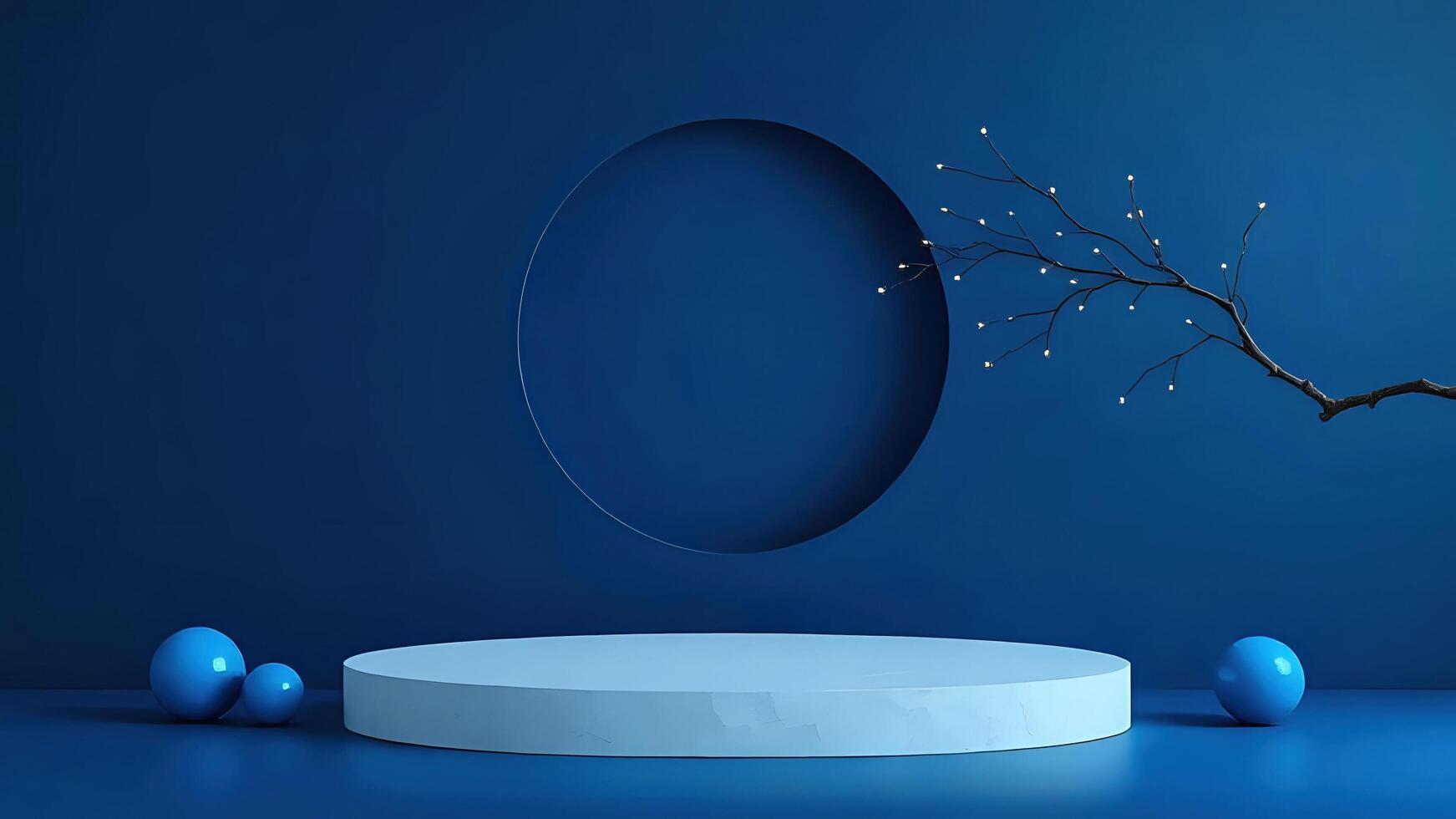 Elegant Product Display with Blue Circular Cutout and Lights photo