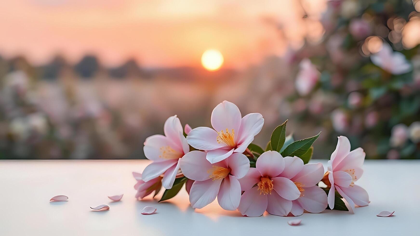 Soft focus camellias creating a dreamy springtime mood photo