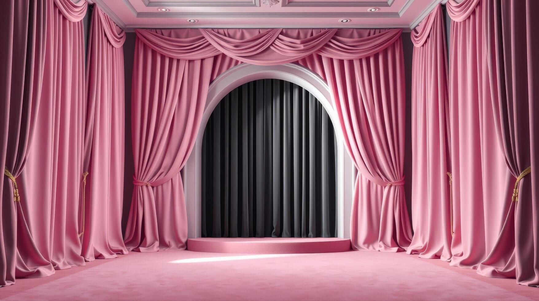 Monochromatic Stage with Plush Velvet Textures and Curved Architecture photo