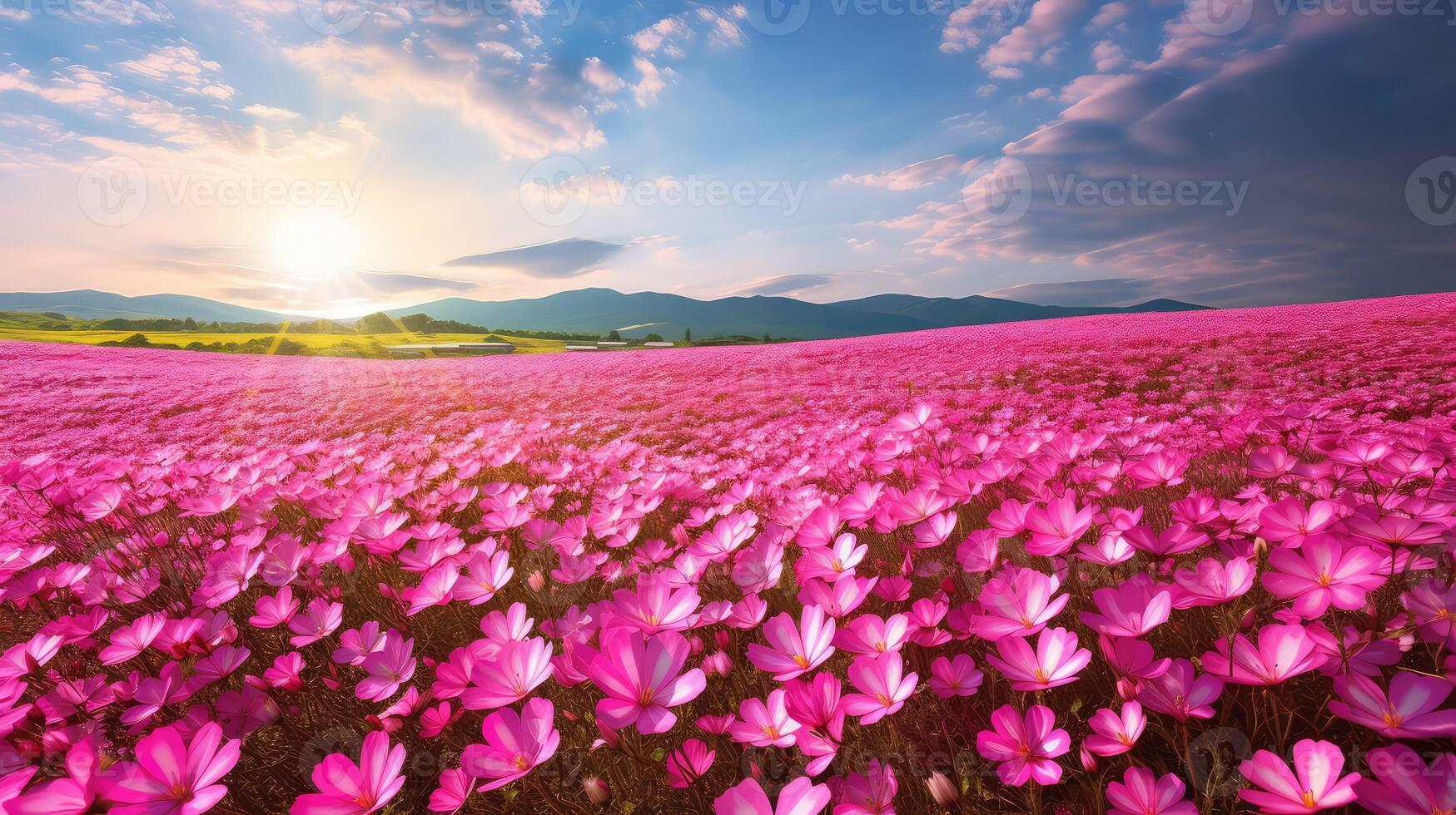 color field of pink flowers photo