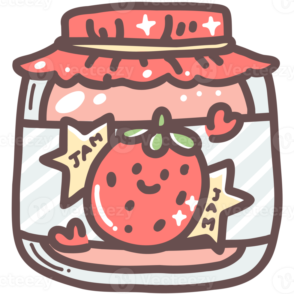 Strawberry jam doodle cartoon hand drawing png