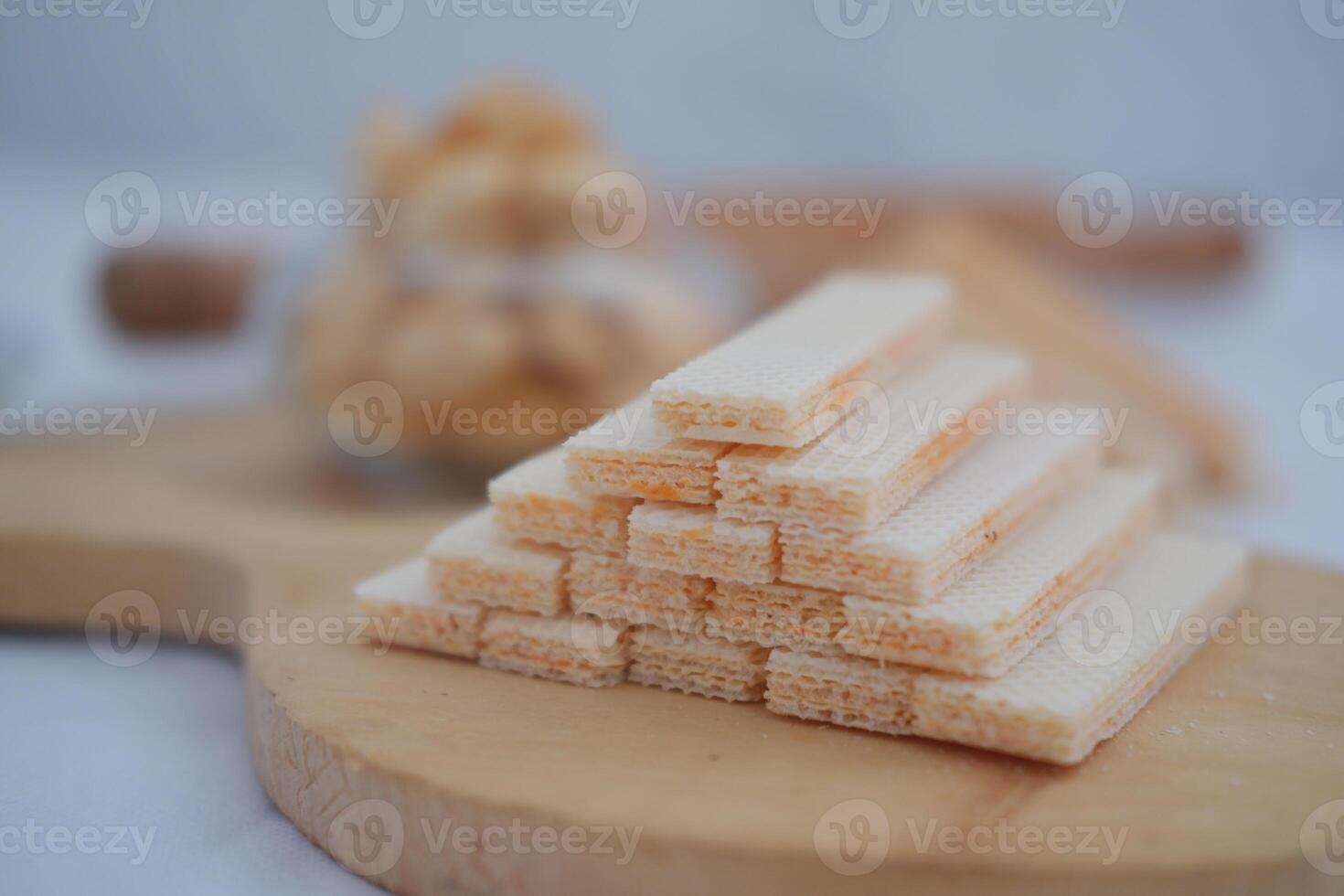 Stack of Crispy Wafer Biscuits with Creamy Filling photo