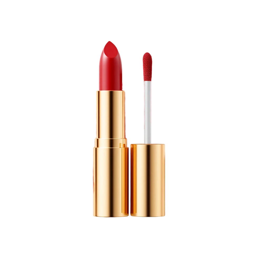 Luxurious Red Lipstick and Lip Gloss Set on Transparent Background png