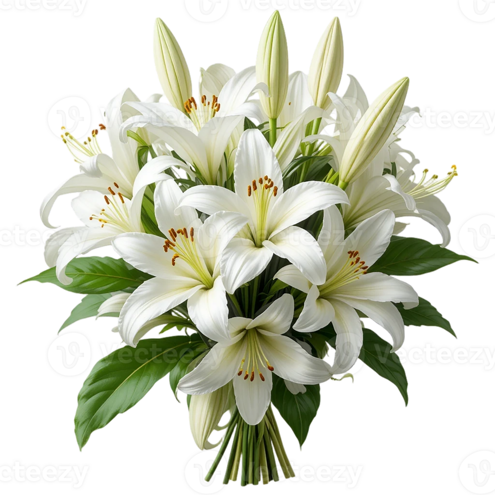 Close-up of a beautiful bouquet of white lilies png