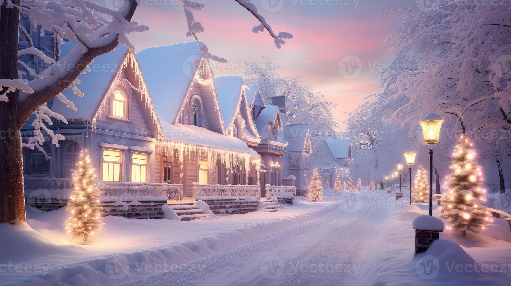 cozy snow and christmas lights photo