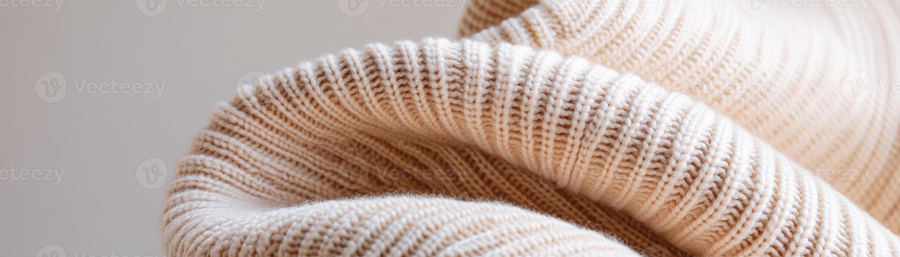 The fabric displays a structured beige knitted texture, beautifully lit by sharp directional light, enhancing the depth and creating striking shadows that emphasize its geometric design photo
