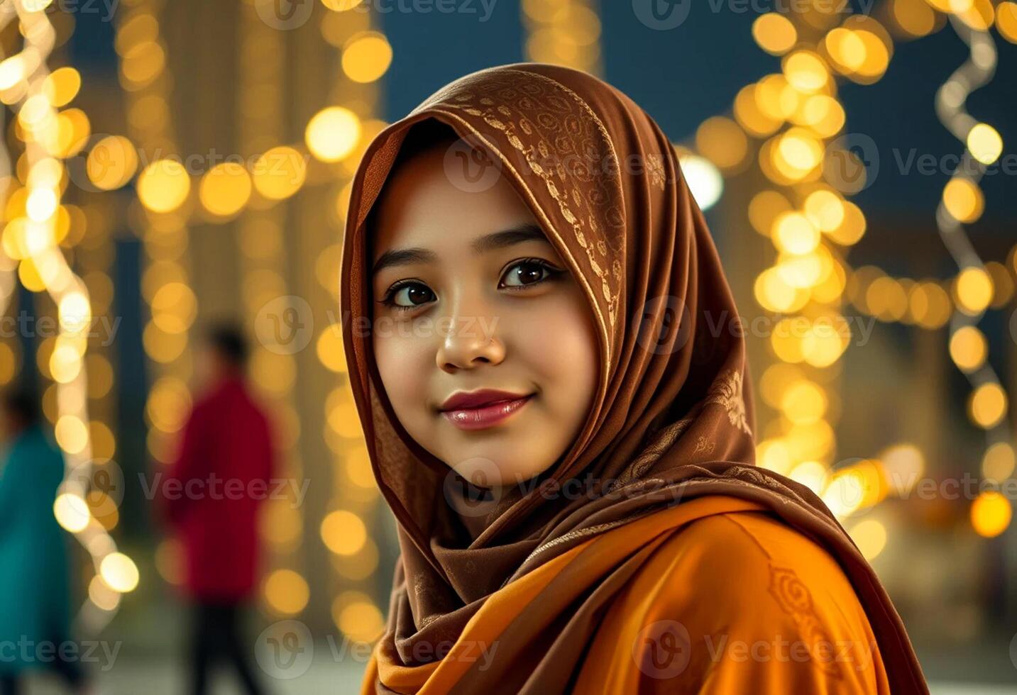 Beautiful muslim girl wearing hijab in the night photo
