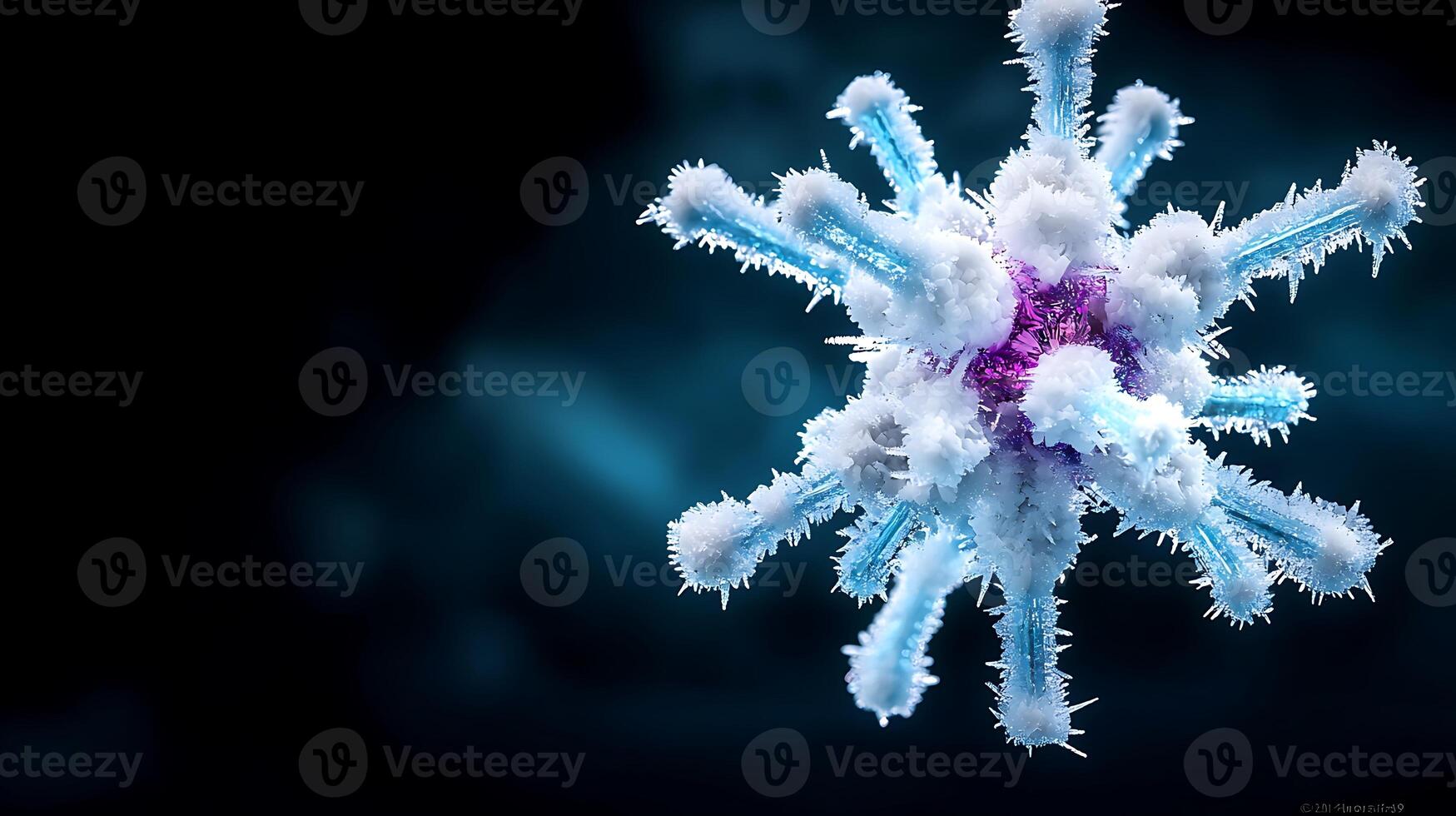 Close-up view of a vibrant, abstract microorganism with intricate details against a dark backdrop photo