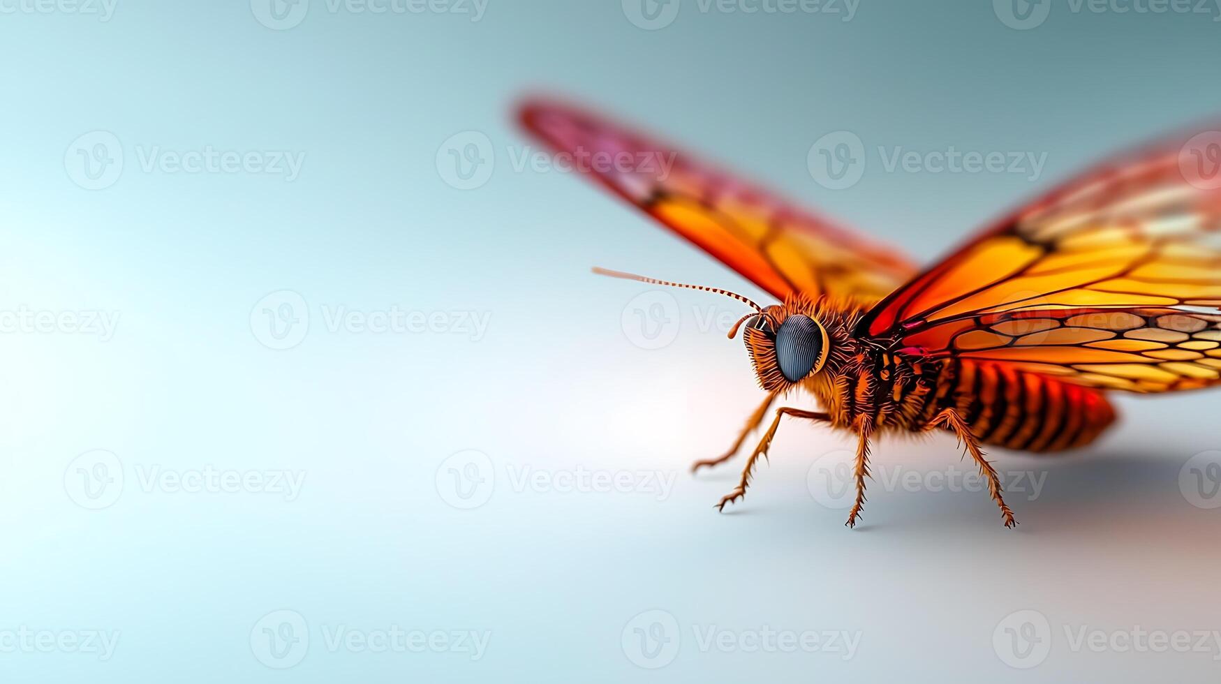 Close-up view of a vibrant butterfly with striking orange and black patterns on a soft background photo