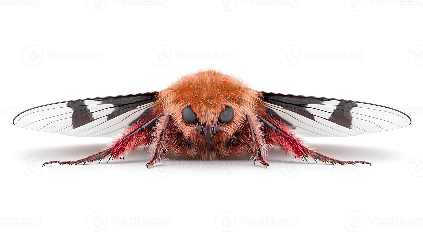 Close-up view of a vibrant moth displaying intricate patterns and textures against a white background photo