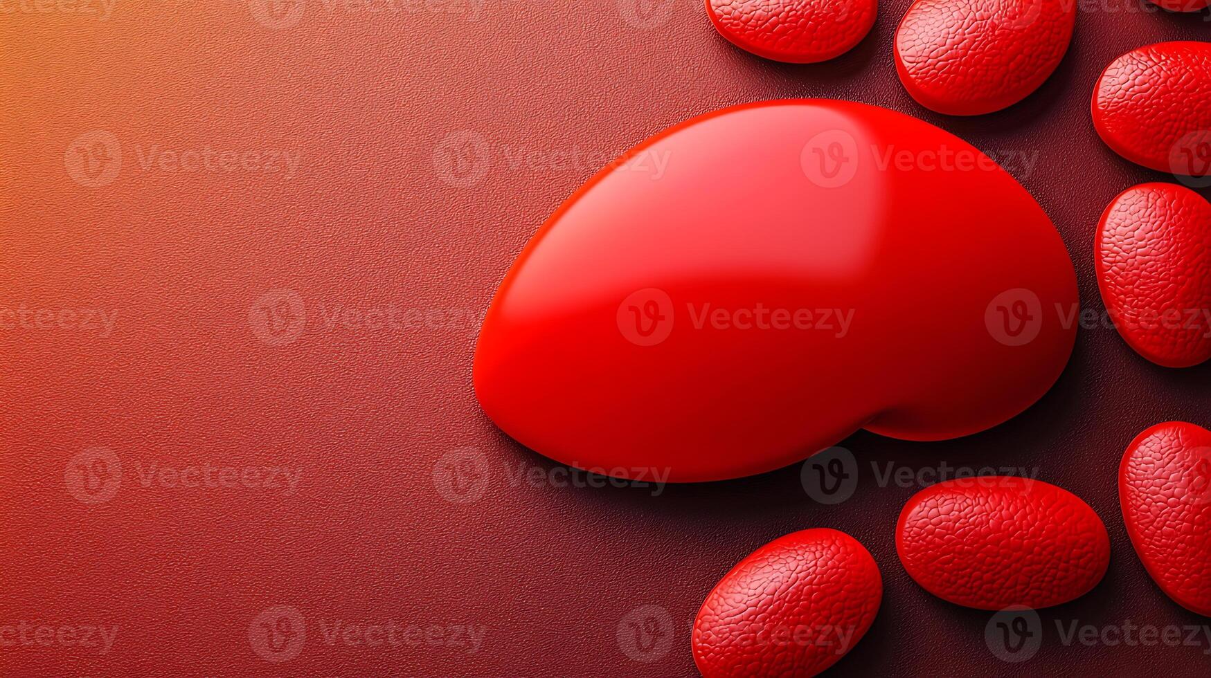 Close-up view of a vibrant red heart shape surrounded by red blood cells on a smooth gradient background photo