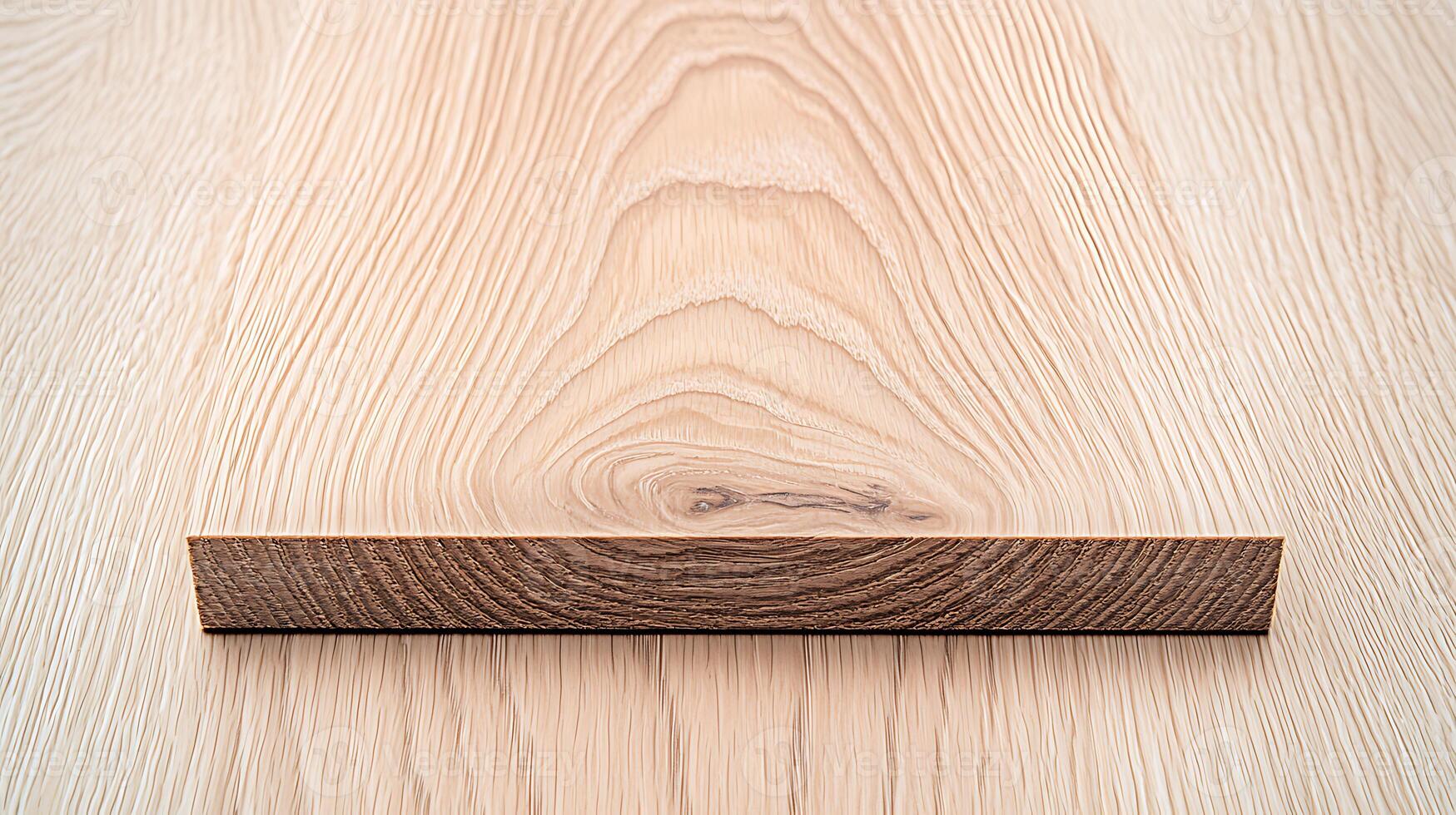 Close-up view of a wooden plank showcasing natural grain patterns on a smooth surface photo