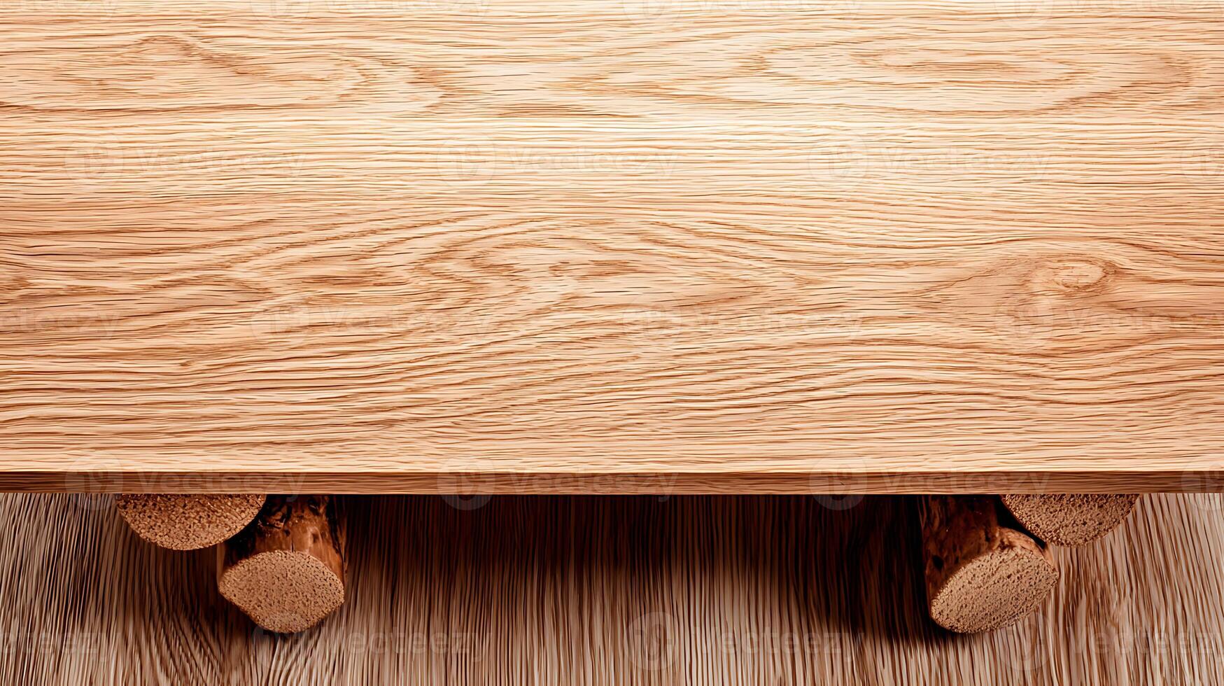 Close-up view of a wooden table showcasing natural grain patterns and rustic legs photo