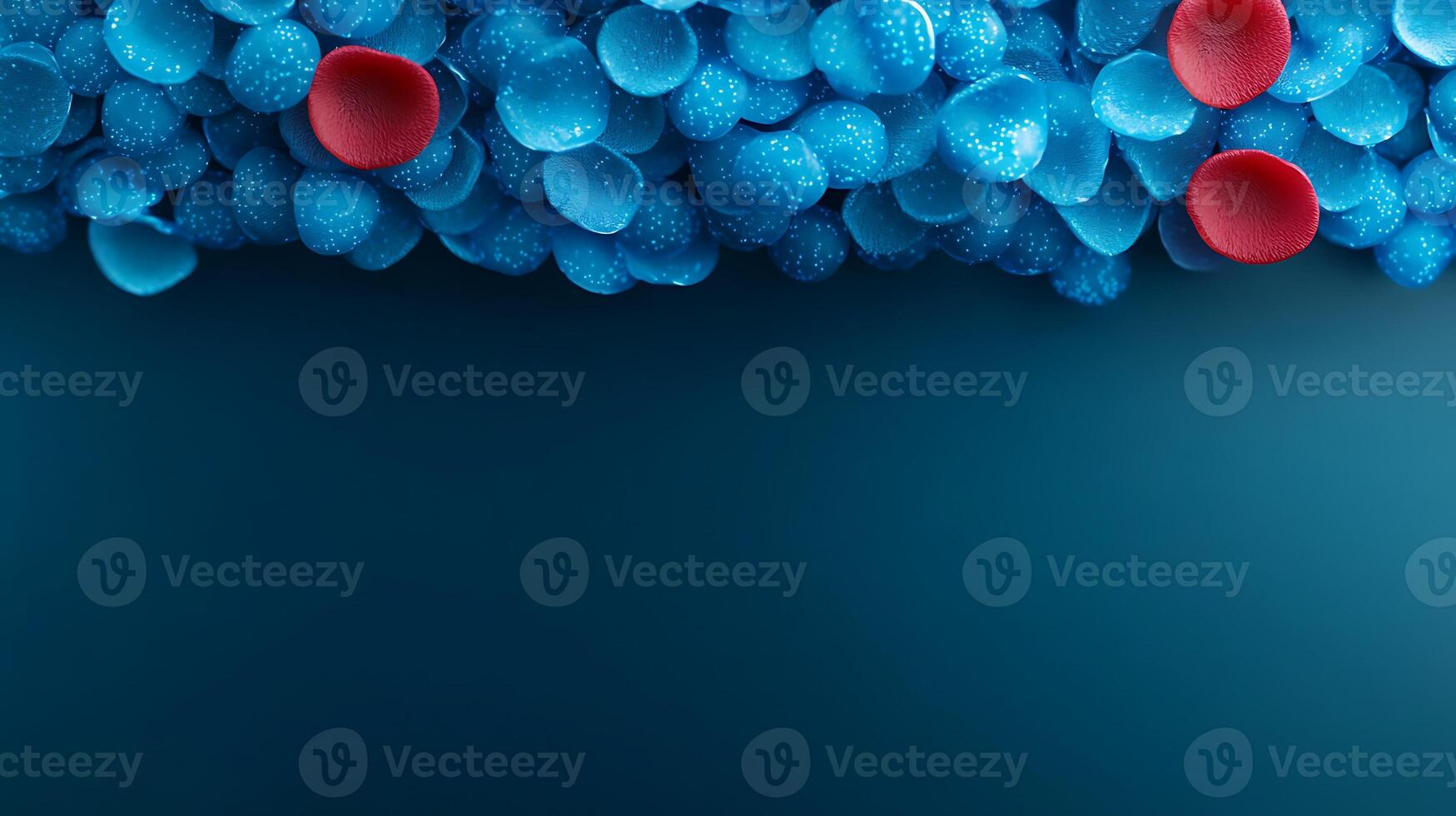 Close-up view of blue and red cells on a dark background, illustrating biological processes photo