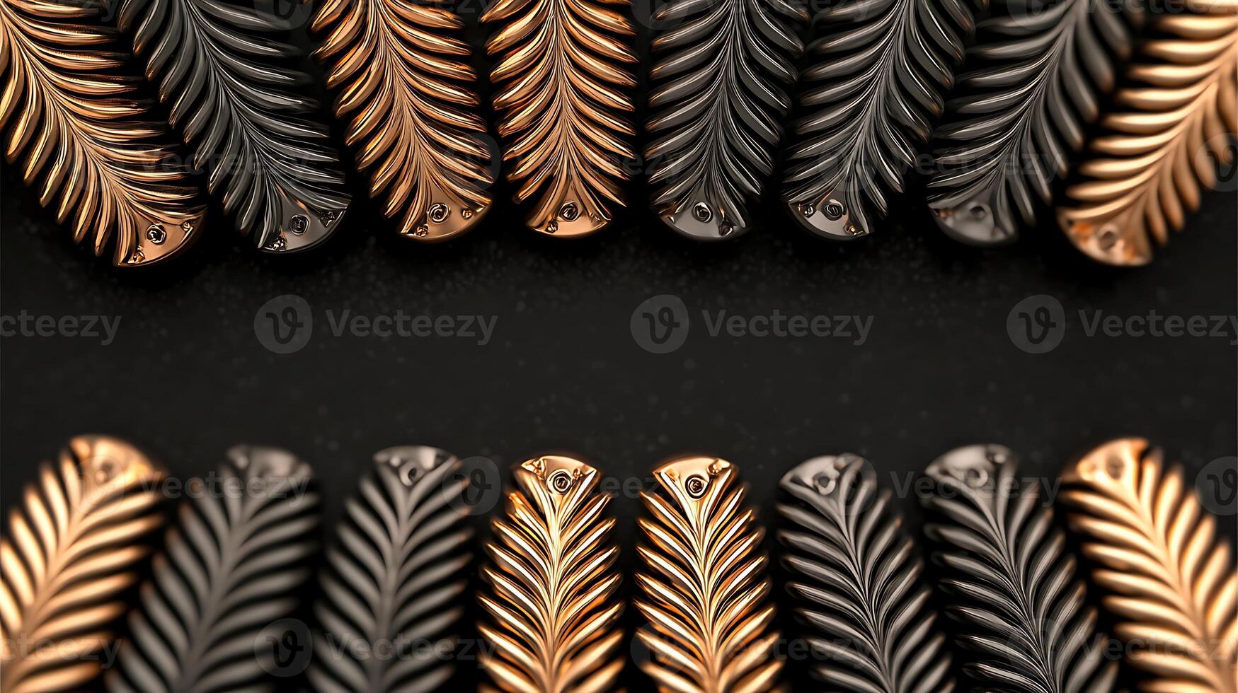 Close-up view of decorative leaf-shaped elements arranged symmetrically on a dark surface photo